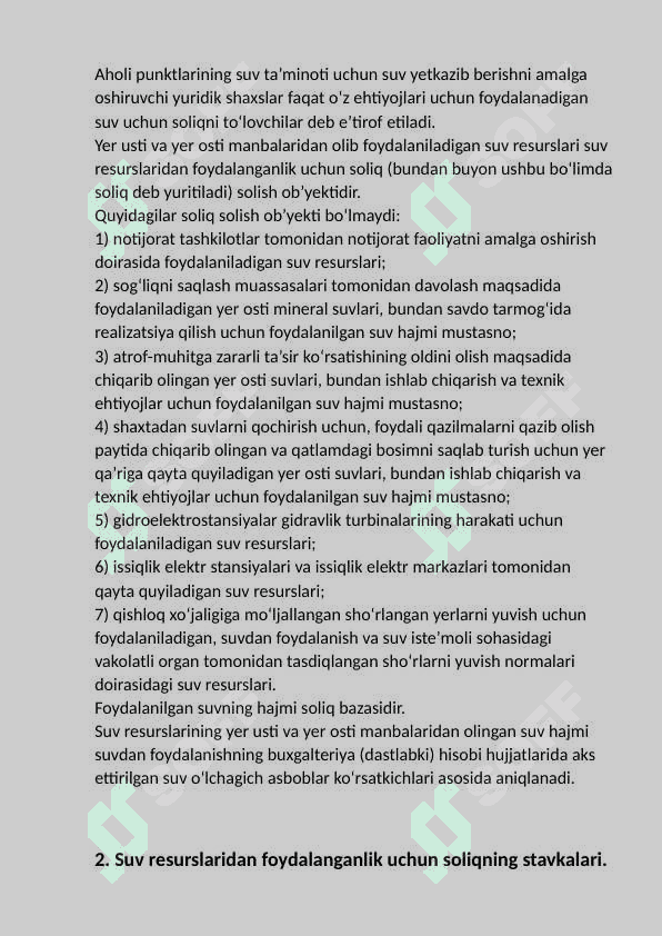 Suv resurslaridan foydalanganlik uchun                 soliqni hisoblash. 3