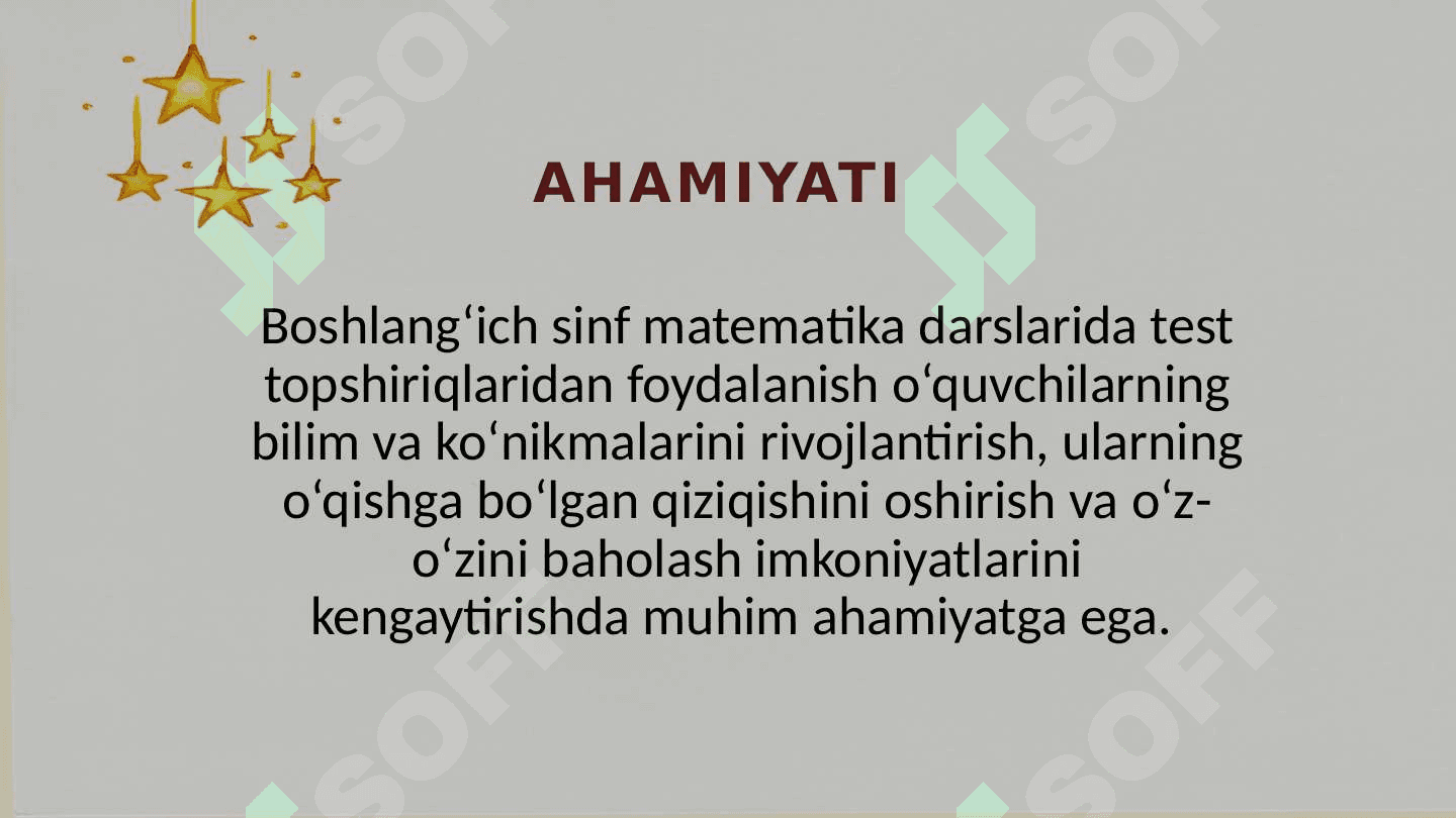 Boshlang’ich sinf matematika darslarida test topshiriqlaridan foydalanish 3