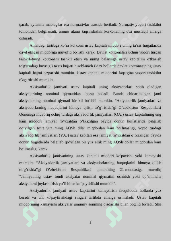 Turli mulkchilik shakllarida xususiy kapital shakllanishi hisobi 5