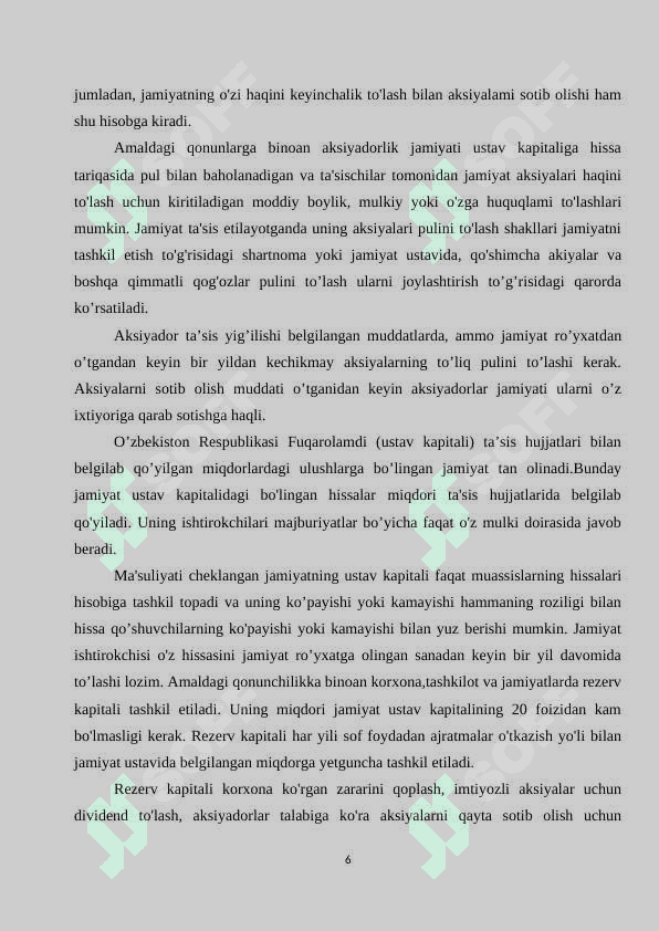 Turli mulkchilik shakllarida xususiy kapital shakllanishi hisobi 6