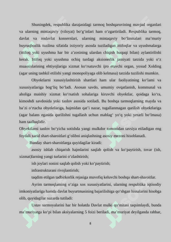 Turli mulkchilik shakllarida xususiy kapital shakllanishi hisobi 8