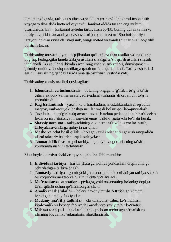 TARBIYA USULLARI VA SHAKLLARI 4