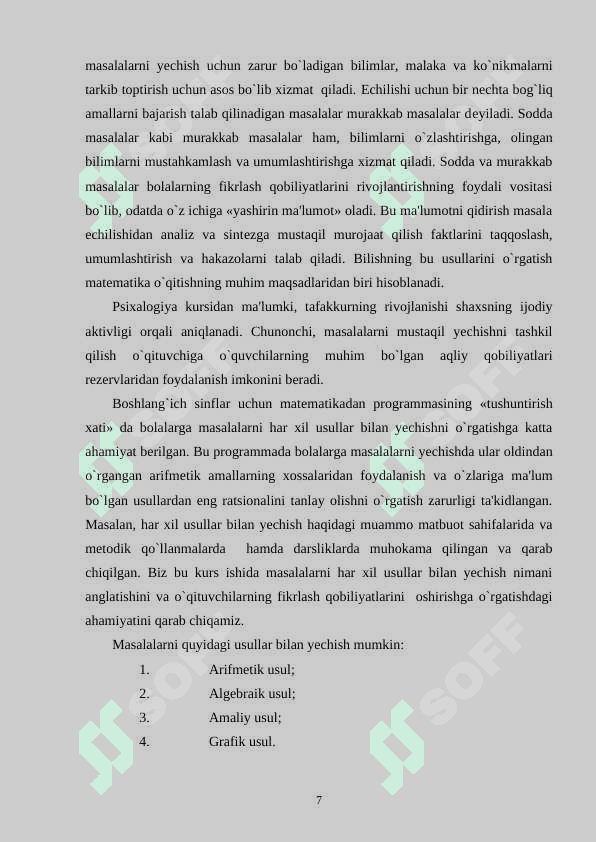 O`quvchilarda masala yechish uquvini shakllantirish. 7