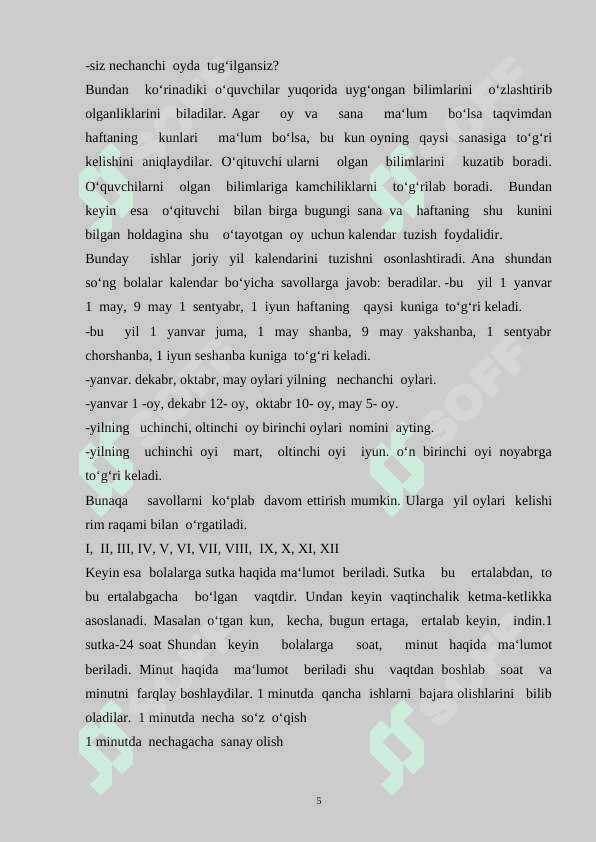 Vaqt o’lchovlarini o’rganishda ko’rgazmali qurollardan foydalanish uslubi 5