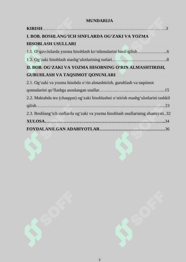 Ogzaki xisob usullarini o’rgatish 2
