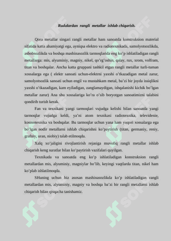 Rangli metallarni ishlab chiqarish texnologik jarayonlari. 2