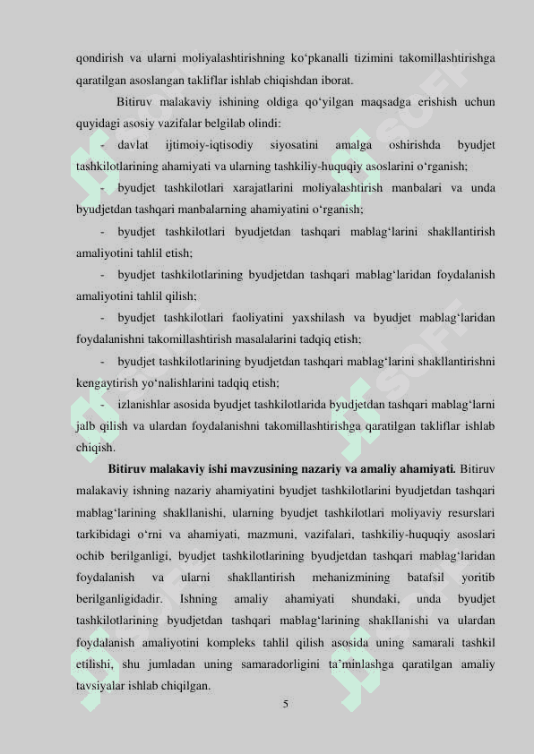 Byudjet tashkilotlarining byudjetdan tashqari mablag'lar hisobi Bitiruv malakaviy ishi pdf 5