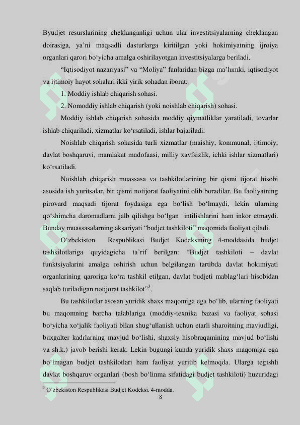 Byudjet tashkilotlarining byudjetdan tashqari mablag'lar hisobi Bitiruv malakaviy ishi pdf 8