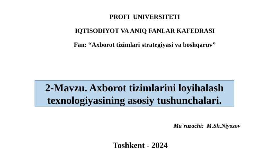 Axborot tizimlari strategiyasi va boshqaruv”