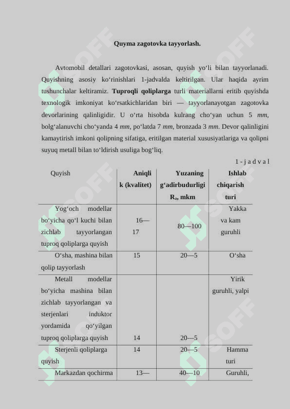 Zagotovka turlari va qo’llaniladigan qotishmalar. 3
