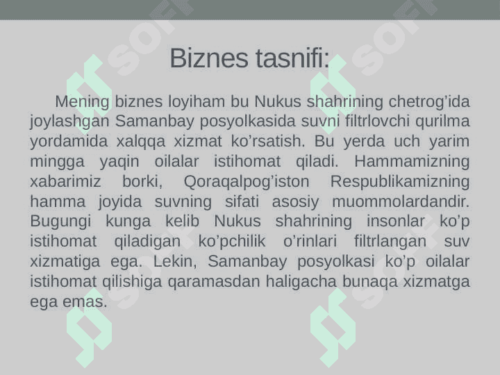 Tozalangan suv ishlab chiqarish bo’yicha biznes reja 3