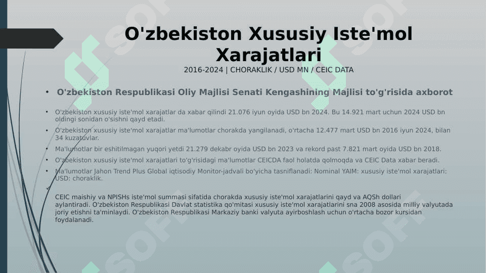 O'zbekiston YaIM aholi jon boshiga 1987 - 2023 | yillik / USD / CEIC ma'lumotlari 3