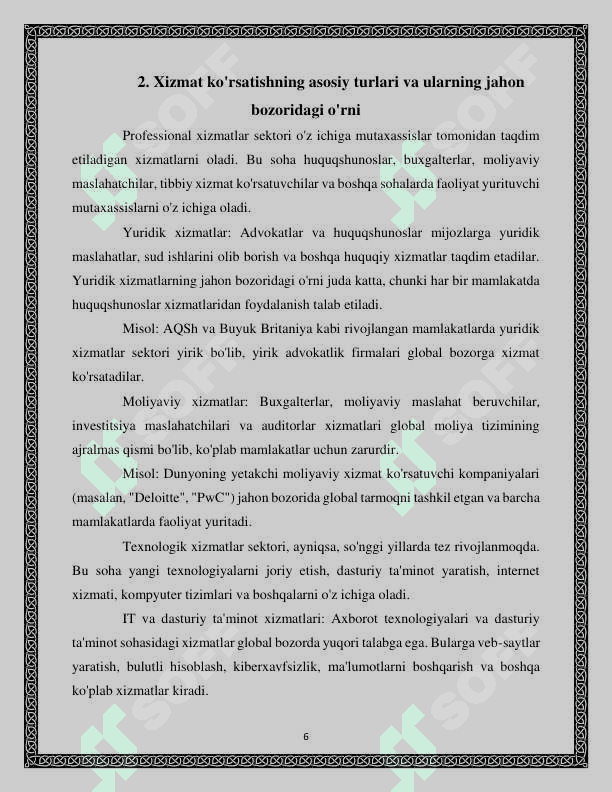 Xizmat ko'rsatishning jahon bozori 6