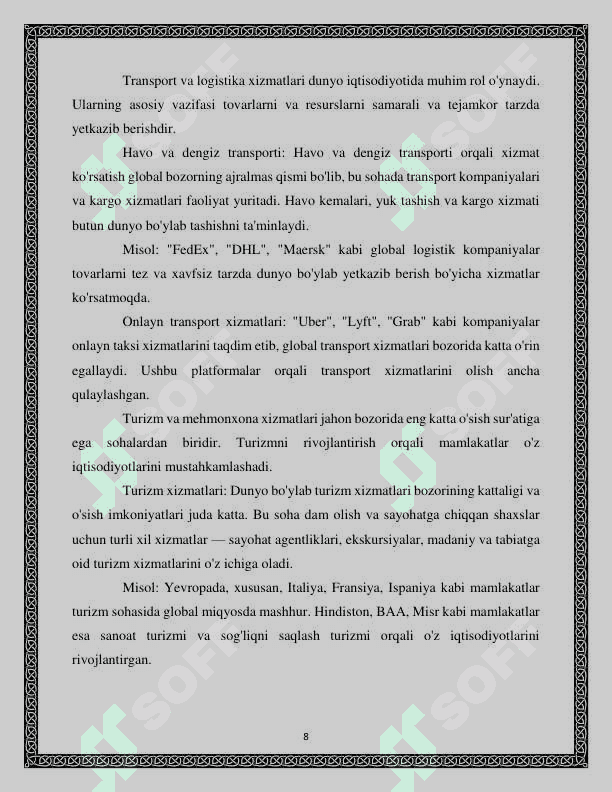 Xizmat ko'rsatishning jahon bozori 8
