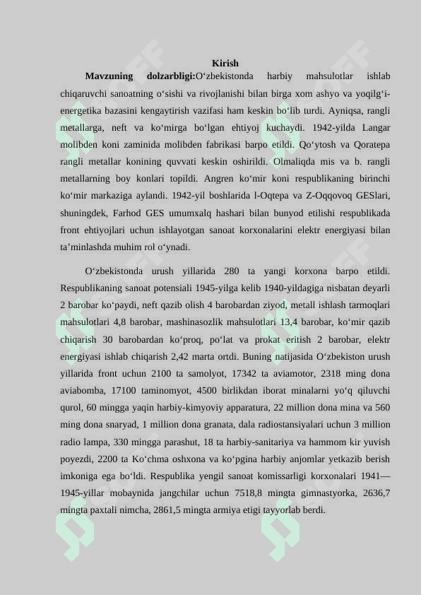 Ikkinchi jahon urushi yillarida O'zbekiston respublikasi ijtimoiy-iqtisodiy salohiyatining fashizmga qarshi safarbar qilinishi 2
