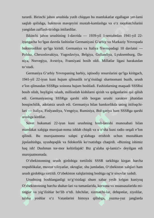 Ikkinchi jahon urushi yillarida O'zbekiston respublikasi ijtimoiy-iqtisodiy salohiyatining fashizmga qarshi safarbar qilinishi 5