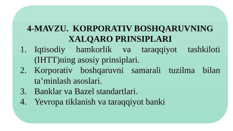KORPORATIV BOSHQARUVNING XALQARO PRINSIPLARI