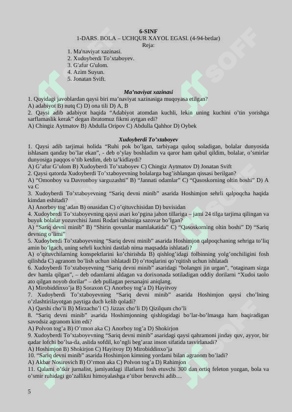 Adabiyot testlar jamlanmasi 5-11- sinflar 373-bet 5