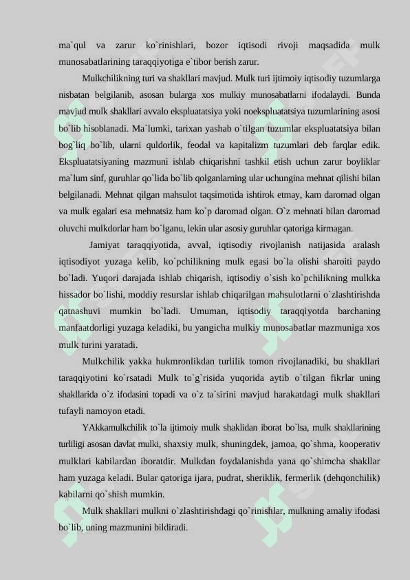 MULK SHAKLLARI VA ULARNING MAZMUNI KURS IHI 7