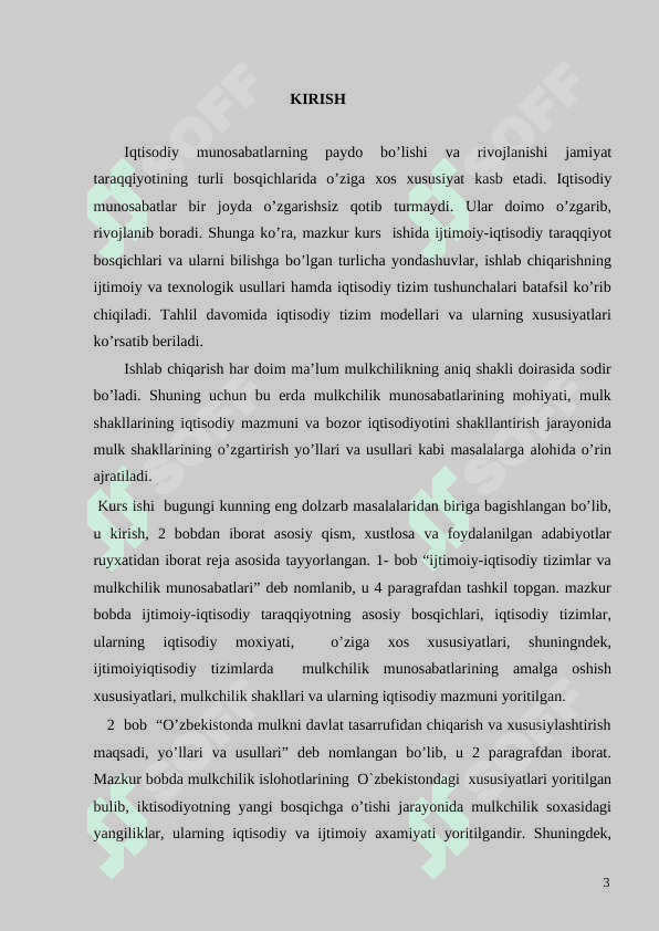 IJTIMOIY - IQTISODIY TIZIMLAR  ULARNING TARKIBI VA ANDOZALAR KURS ISHI 3