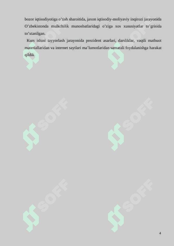 IJTIMOIY - IQTISODIY TIZIMLAR  ULARNING TARKIBI VA ANDOZALAR KURS ISHI 4