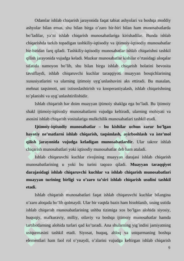 IJTIMOIY - IQTISODIY TIZIMLAR  ULARNING TARKIBI VA ANDOZALAR KURS ISHI 6