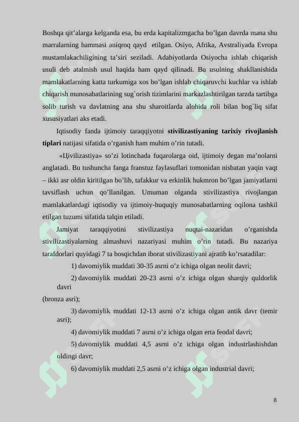 IJTIMOIY - IQTISODIY TIZIMLAR  ULARNING TARKIBI VA ANDOZALAR KURS ISHI 8