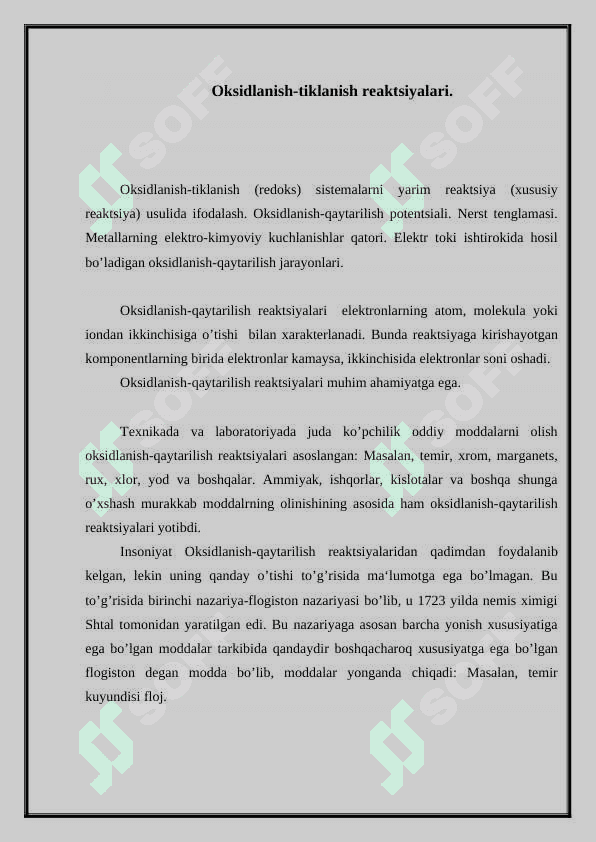 Tanlab eritishda oksidlanish-tiklanish jarayonlari. 2