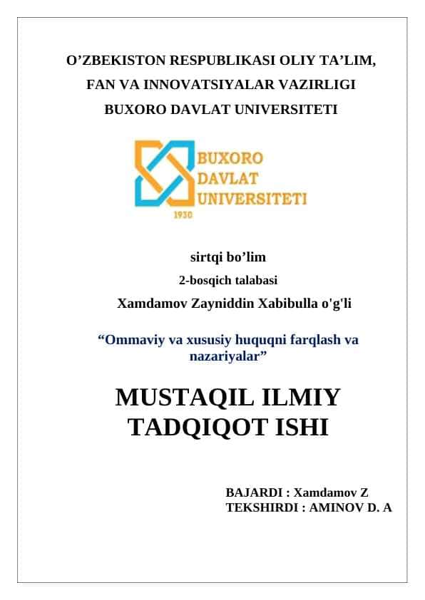Ommaviy va xususiy huquqni farqlash va nazariyalar 1
