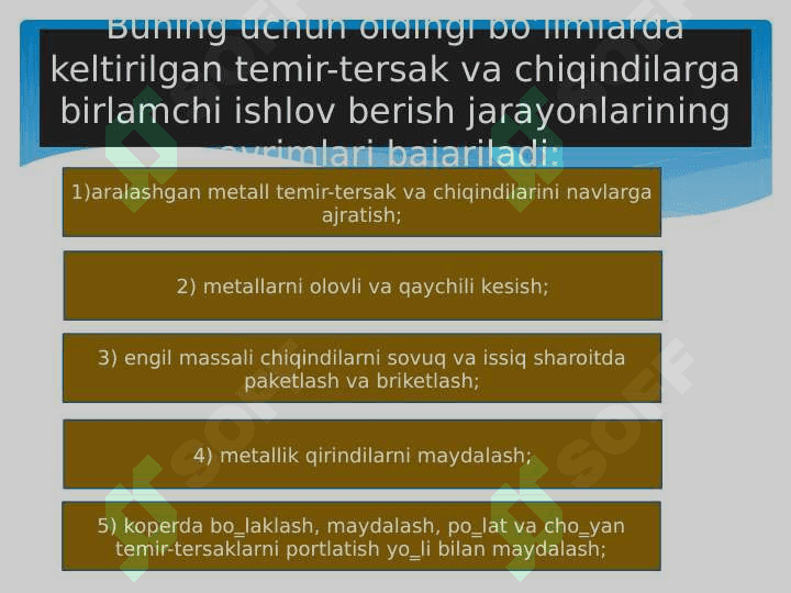 Temir chiqindlariga qo‘yiladigan talablar, cho‘yan temir-tersak va chiqindilarini hosil bo‘lishi, ishlatilishi va qayta ishlovchi agregatlarni tasniflanishi 3