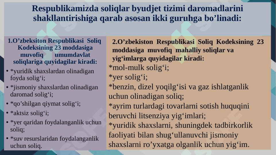 YURIDIK VA JISMONIY SHAXSLARNI SOLIQQA TORTISHNI O’ZIGA XOS O’XSHASHLIKLARI HAMDA FARQLI JIHATLARI 3
