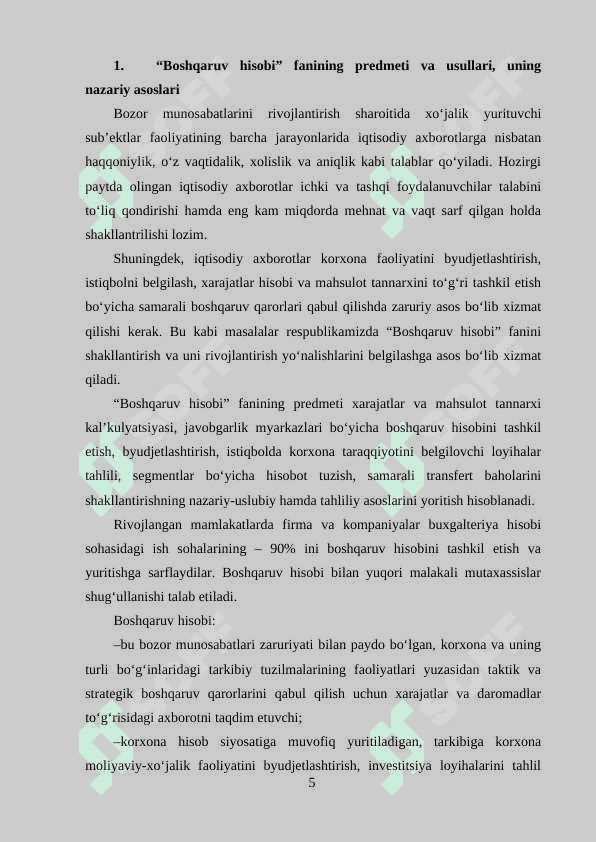 Boshqaruv hisobini tashkil qilish 5