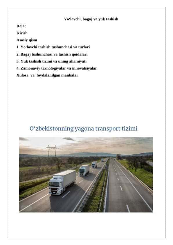 Yo‘lovchi, bagaj va yuk tashish
