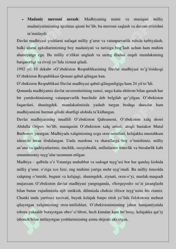 O’zbekiston Respublikasining davlat madhiyasi 7
