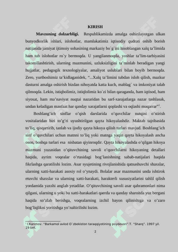 Boshlang`ich  sinf  o`qish  dasrlarida  badiiy  asar  ustida  ishlash. 2