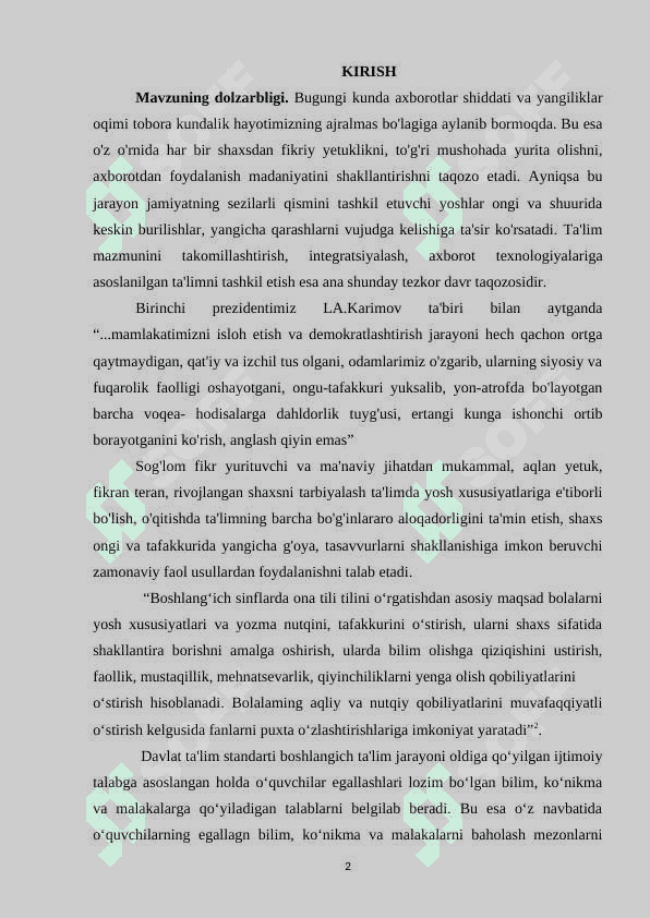 Ona tilidan bilim, ko`nikma va malakalarni tekshirish 2