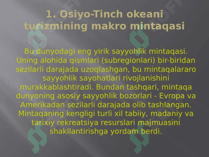 Mavzu Osiyo-Tinch okeani mintaqasining rekreatsion makro mintaqasi. 3