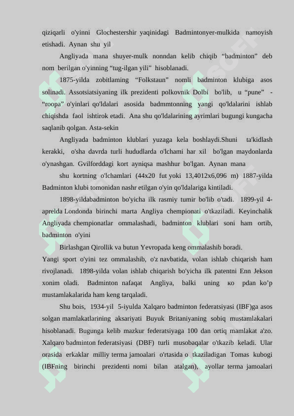 BADMINTONNING KELIB CHIQISHI VA RIVOJLANISH TARIXI 6