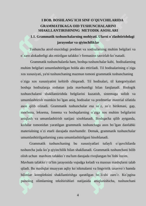 Grammatik tushunchalarning mohiyati. Ularni o`zlashtirishdagi jarayonlar va qiyinchiliklar 4