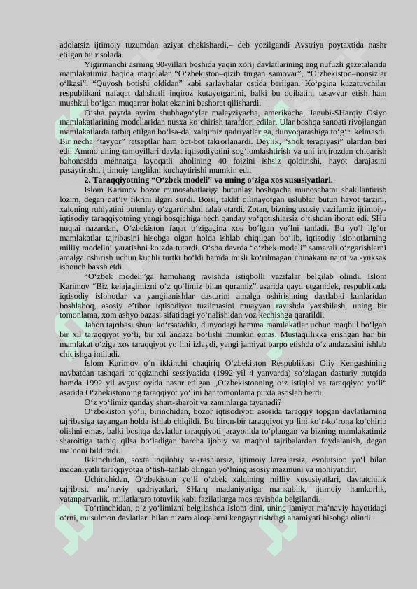 O‘ZBEKISTONNING O‘ZIGA XOS ISTIQLOL VA TARAQQIYOT YO‘LI 2