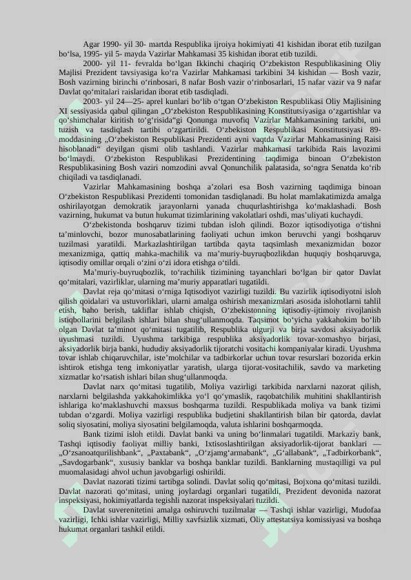 O‘ZBEKISTONDA DEMOKRATIK, FUQAROLIK JAMIYATI ASOSLARINING SHAKLLANISHI, AMALGA OSHIRILGAN SIYOSIY ISLOHOTLAR 2