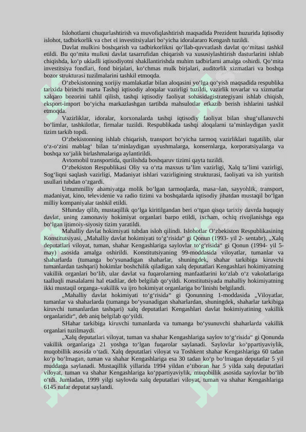 O‘ZBEKISTONDA DEMOKRATIK, FUQAROLIK JAMIYATI ASOSLARINING SHAKLLANISHI, AMALGA OSHIRILGAN SIYOSIY ISLOHOTLAR 3