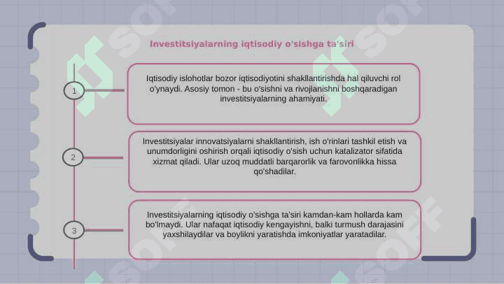 Iqtisodiy islohotlar. Investitsiyalarning bozor iqtisodiyotidagi ahamiyati 8