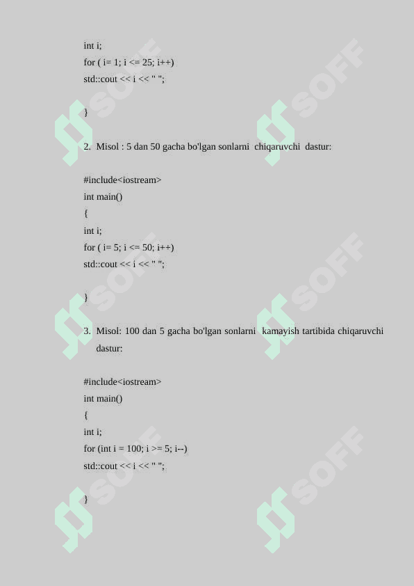 c++ dasturlash tilda for operatori bilan ishlash 2