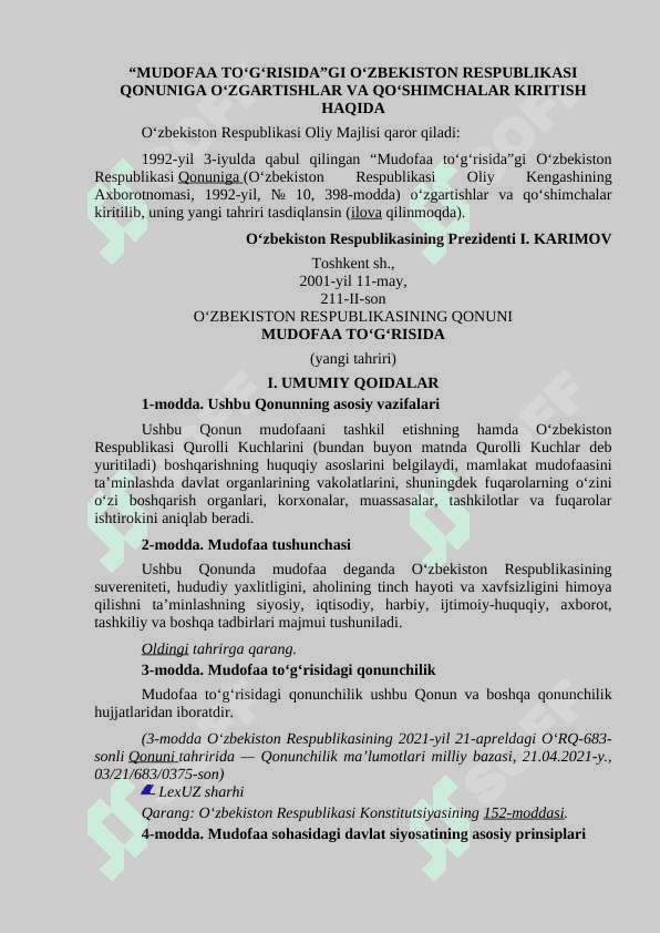 MUDOFAA TO‘G‘RISIDAGI QONUNNING UMUMIY QOIDALARI HAQIDA 2