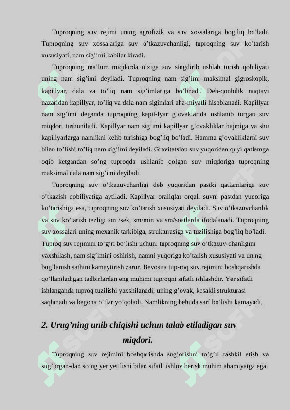 Tuproqning suv, havo va issiqlik rejimlari, hamda ularni boshqarish. 4