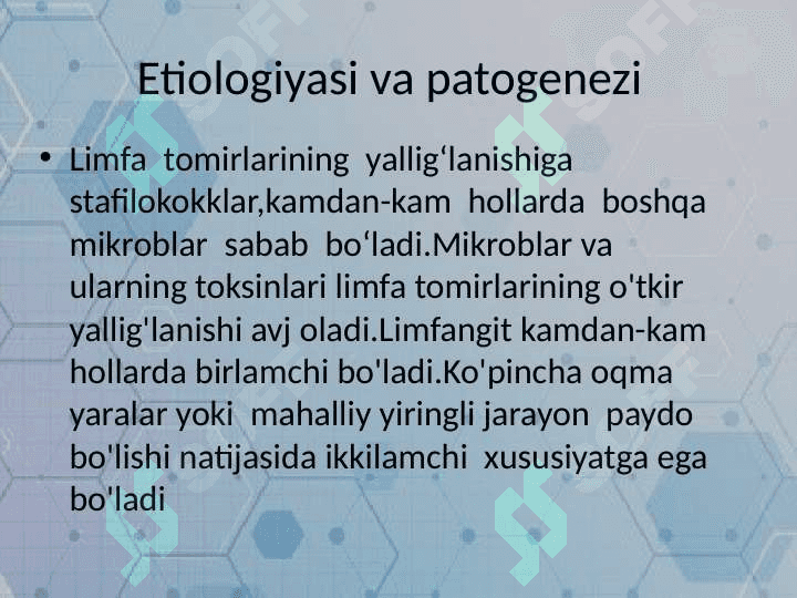 Limfa tugunlari, kon va limfa tomirlari yiringili yallig‘lanish xastaliklari: limfadenit, limfangit, tromboflebit 4