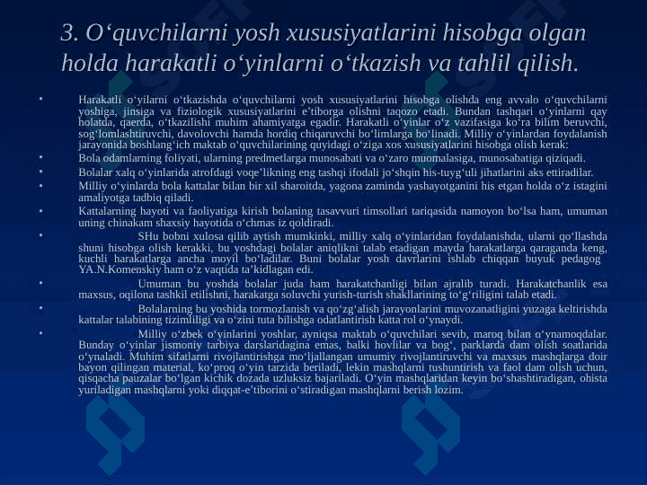 BOLALAR UCHUN HARAKATLI O'YINLAR ochiq dars 7