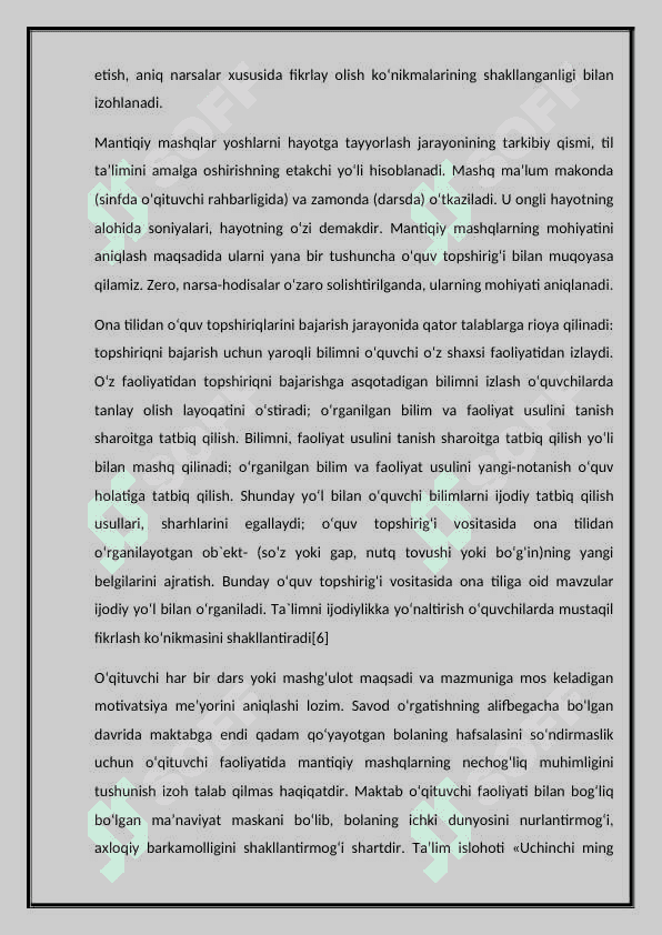 SAVOD O‘RGATISH DARSLARIDA MANTIQIY MASHQLARNI TASHKIL ETISH 6