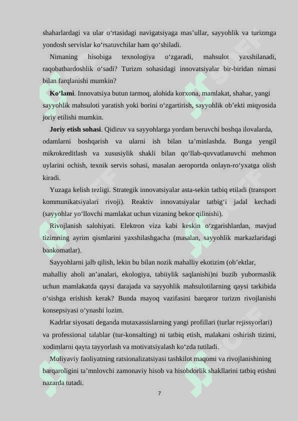 Yangi xizmatlarni yaratish tamoyili va modellari 7